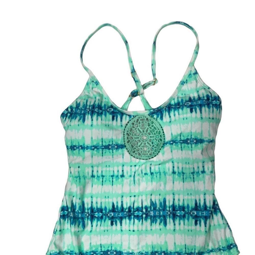 O’Rageous One Piece Mint Green Blue Criss Cross Straps Bathing Suit Swim NWT XL - Picture 2 of 4